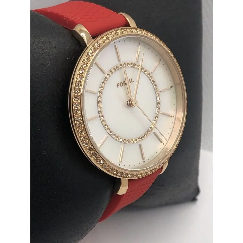 Fossil ES4452 Women's Red Silicone Analog Dial Quartz Genuine Wrist Watch OP632